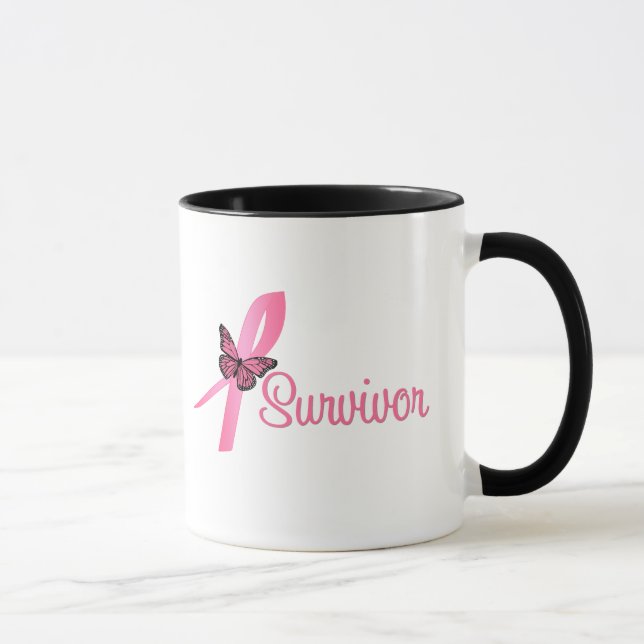 Mug Ruban rose papillon - Cancer du sein Survivant (Droite)