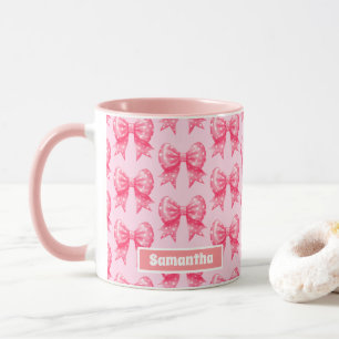 Mug Ruban rose Pois Bow Nom personnalisé