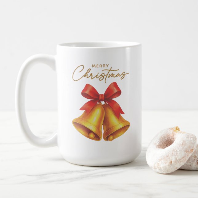 Mug Ruban rouge classique et Script or Noël (Avec donut)