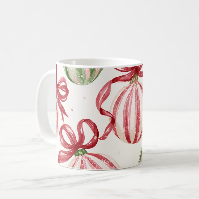 Mug Rubans Ampoules de Noël Vert Rouge (Devant gauche)