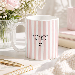 Mug Rubans Coquette Texte Personnalisé Rayures Rose Pa