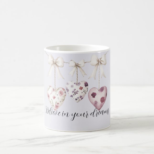 Mug Rubans Crème Cœurs Floraux Rose Lavande Violette (Centre)
