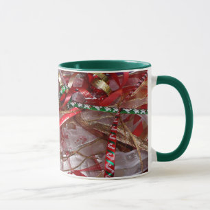 Mug Rubans de Noël Rouge Vert et Or Vacances