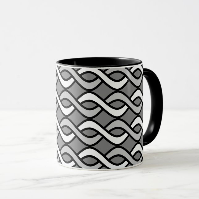 Mug Rubans modernes du milieu du siècle, gris, noir et (Devant droit)