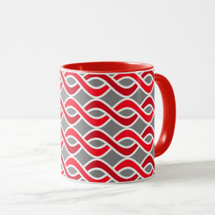 Mug Rubans modernes du milieu du siècle, rouge et gris