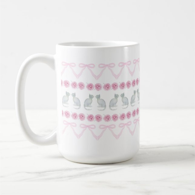 Mug Rubans roses et chatons gris (Gauche)