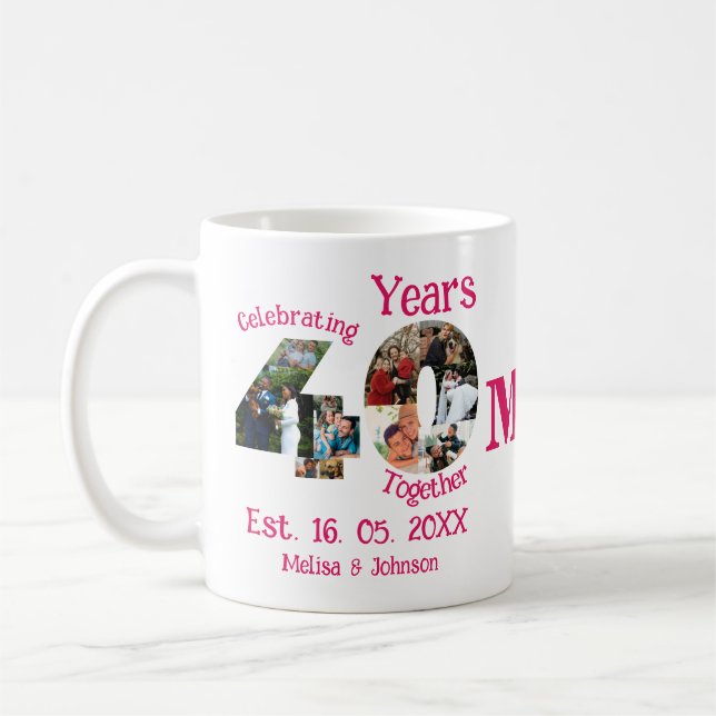 Mug Ruby Red 40th Mariage Anniversary 11 Photo Collage (Gauche)