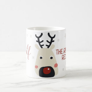 Mug Rudolf le renne à nez rouge blanc avec flocon de n