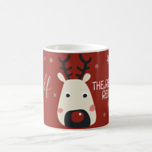 Mug Rudolf le renne rouge à nez rouge avec des flocons