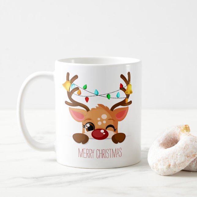 Mug Rudolf Reindeer avec lumière de Noël (Avec donut)