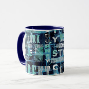 Mug rue, urban, style, ville, words, graffiti, bleu,