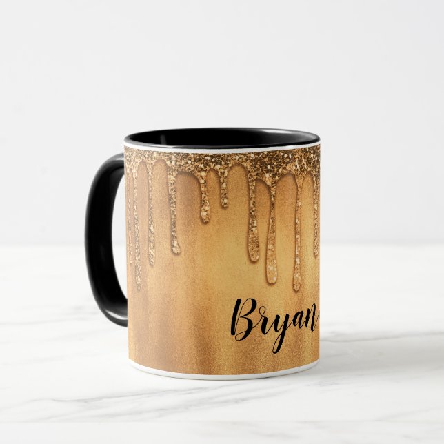 Mug Ruisselant de Glitter de Miel Doré Jolies Gouttes (Devant gauche)