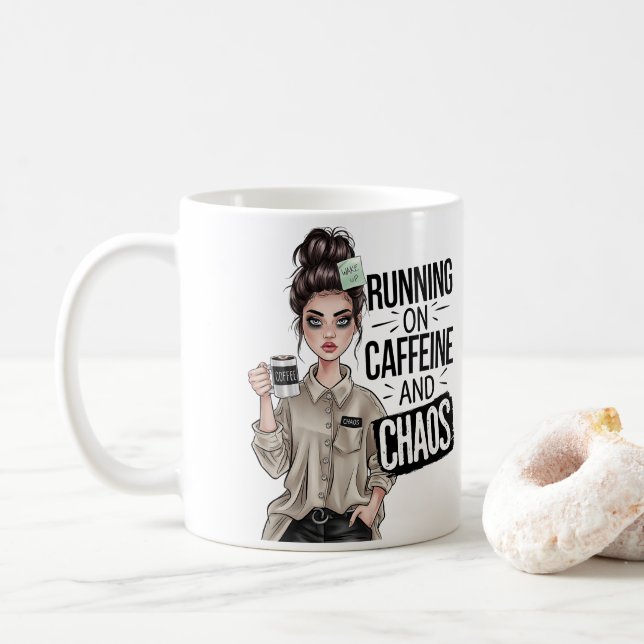 Mug Running On Coffee And Chaos (Avec donut)