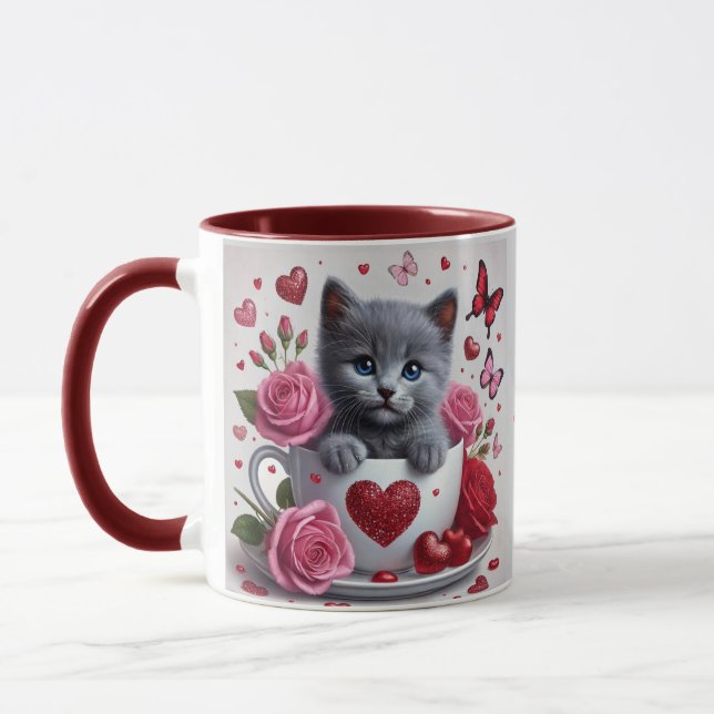 Mug Russe Blue Teaup Kitten Valentine (Gauche)