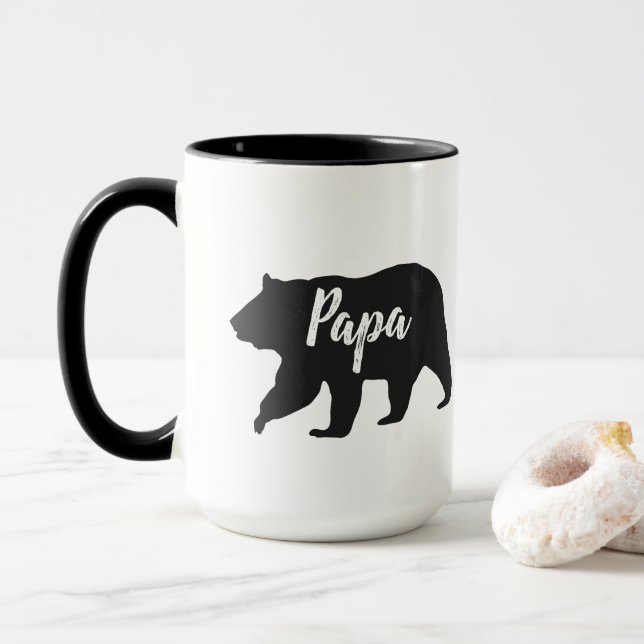 Mug Russe Papa Bear Simple Noir et Blanc (Avec donut)