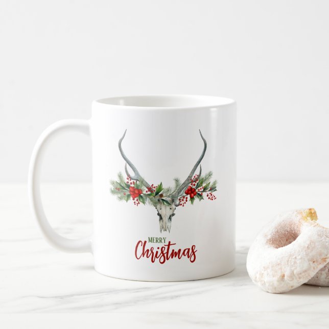 Mug Russe Pays Reindeer Crâne & Garland Noël (Avec donut)