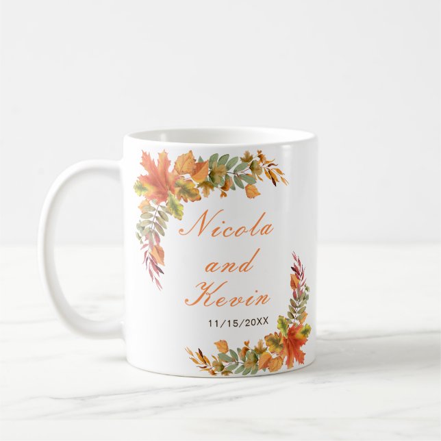 Mug Rustic Autumn Fall Leaves Wedding (Gauche)