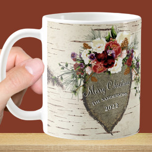 Mug Rustic Bark Wood Heart Photo de famille