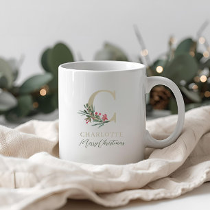 Mug Rustic Berry Branch Initiale et Nom Noël