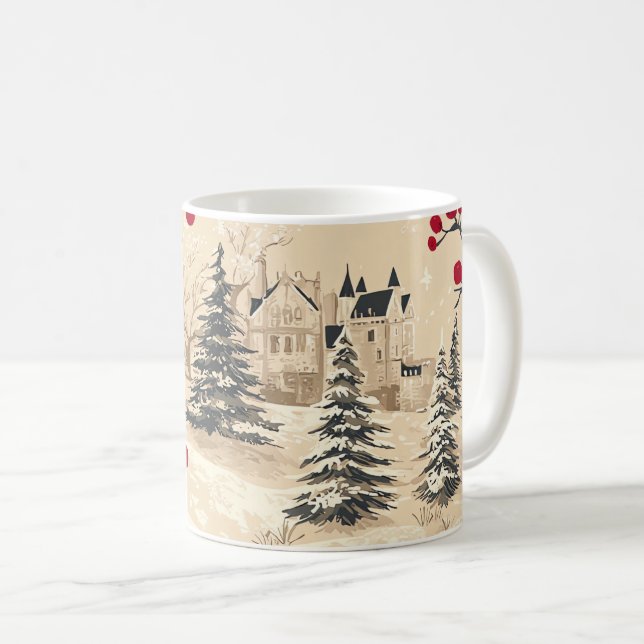 Mug Rustic Bird et Poinsettia Motif de Noël (12) (Devant droit)