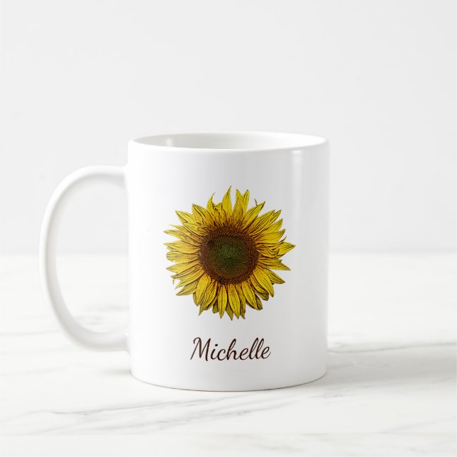Mug Rustic Boho Sunflower Botanical Personalized (Gauche)