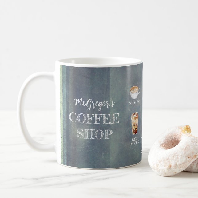 Mug Rustic Coffee Shop Famille ou Business Green (Avec donut)