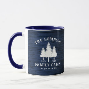 Mug Rustic Country Family Cabine Arbres Blue Wood Impr