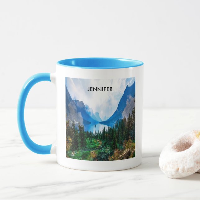 Mug Rustic Country Mountains Nature Scène Photographie (Avec donut)