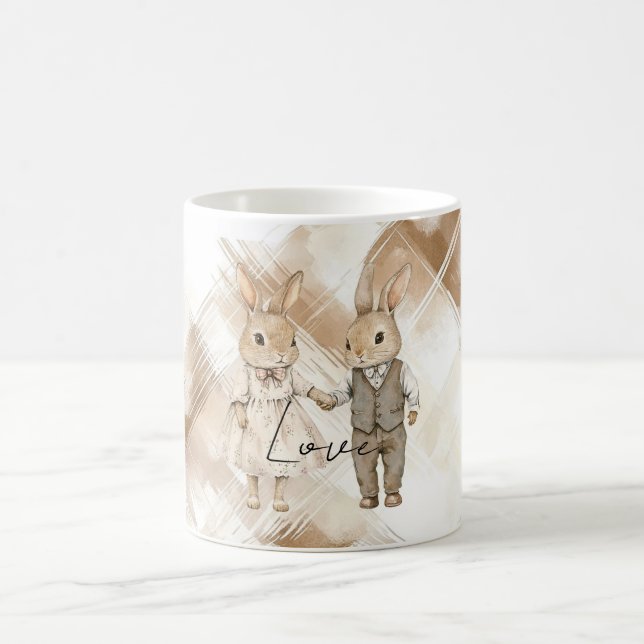 Mug Rustic Cream Brown Stripes Bunny Rabbits Love (Centre)