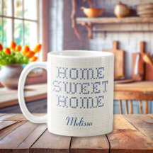 Rustic Faux Cross-Stitch Accueil Doux Maison Bleu