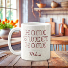 Rustic Faux Cross-Stitch Home Sweet Home Bourgogne