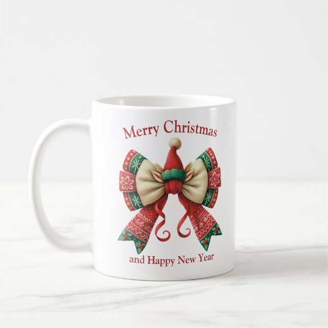 Mug Rustic funny Christmas bow with elves hat (Gauche)