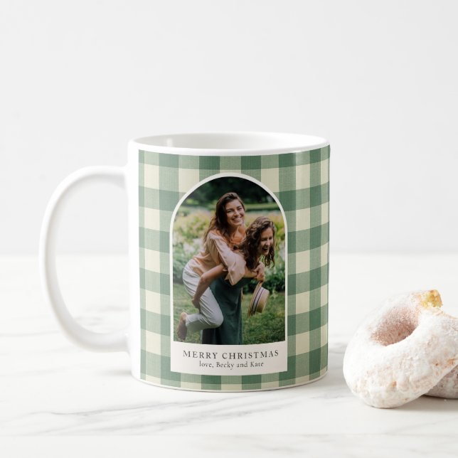 Mug Rustic Green En vichy Arch Photo moderne Noël (Avec donut)