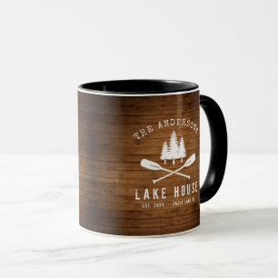 Mug Rustic Lake House Bateau Arbres Bois Imprimer