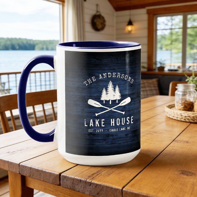Mug Rustic Lake House Oars Trees Bleu Bois Imprimer Gr (Créateur téléchargé)