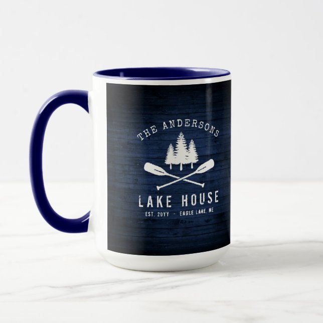 Mug Rustic Lake House Oars Trees Bleu Bois Imprimer Gr (Gauche)