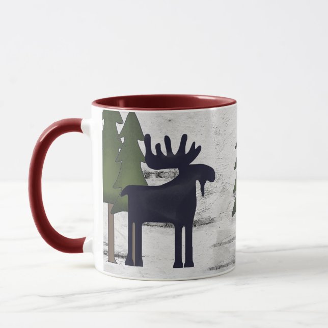 Mug Rustic Mountain Country Silhouette Moose on Birch (Gauche)
