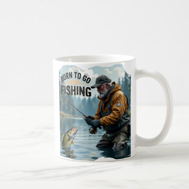 Mug Rustic Né pour aller Pêcher Grand-père (Droite)