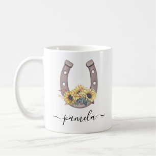 Mug Rustic Sunflower Lucky Horseshoe Nom personnalisé