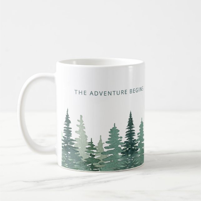 Mug Rustic Watercolor Pine Forest Mariage d'hiver (Gauche)