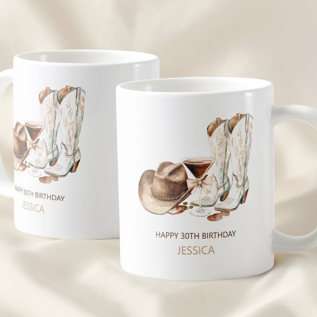 Mug Rustic Western Cowgirl Boots Happy 30th Birthday (Rustic Western Cowgirl Boots Happy 30th Birthday Coffee Mug)