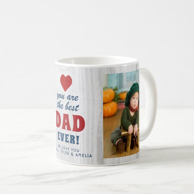 Mug Rustic Wood Meilleur papa Jamais Rouge Coeur Noir  (Devant droit)