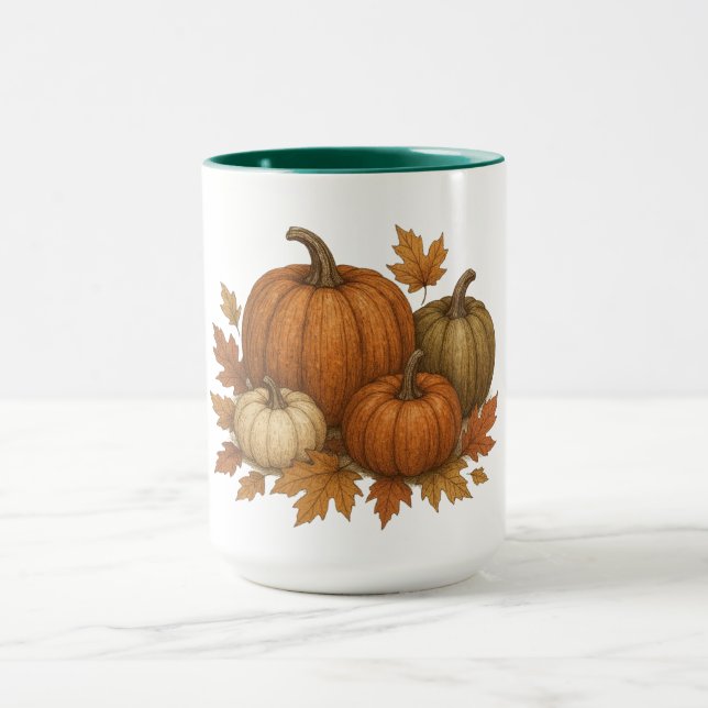 Mug Rustique Automne/Automne citrouille et feuille (Centre)