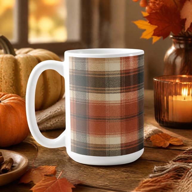 Mug Rustique automne classique plaid rouille crème noi (Créateur téléchargé)