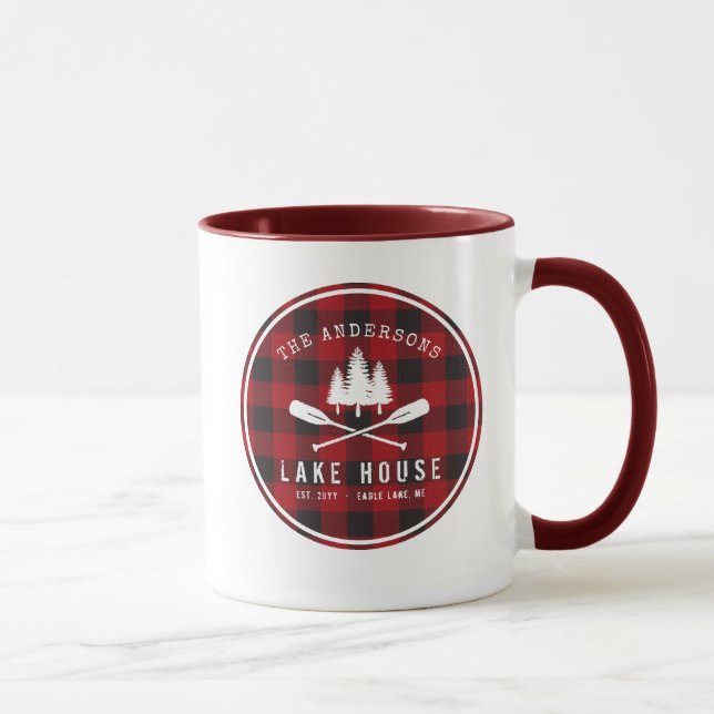 Mug Rustique Country Lake House Tree Red Buffalo Plaid (Droite)