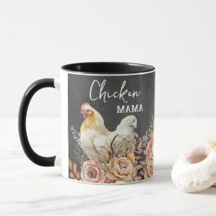 Mug Rustique Floral Aquarelle Poulet Mama