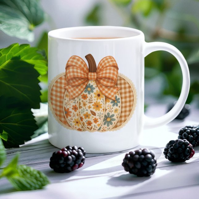 Mug Rustique Floral En vichy Citrouille d'automne (Créateur téléchargé)