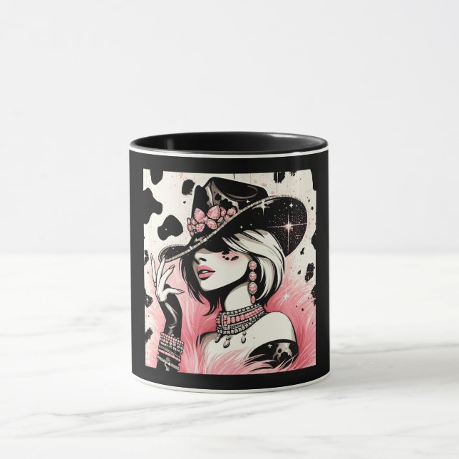 Mug Rustique Glam Cowgirl rose étincelante Cowhide Imp (Centre)
