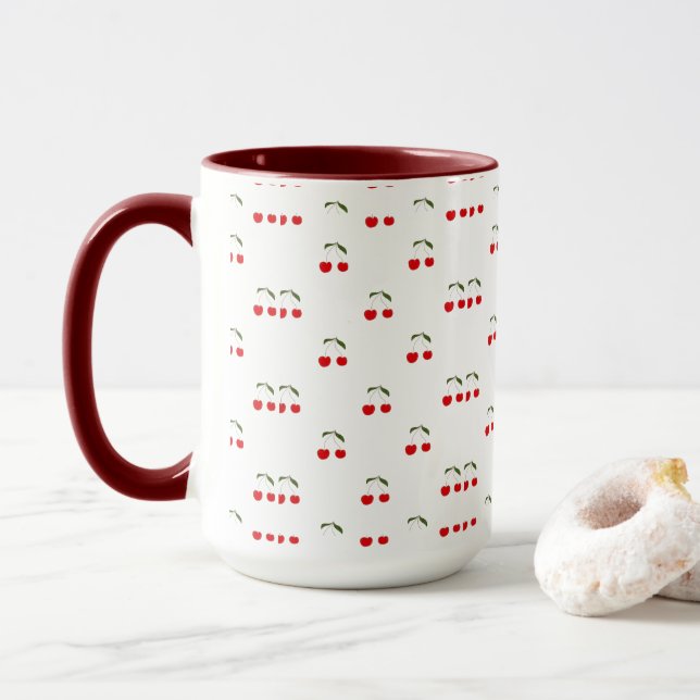 Mug Rustique moderne Motifs cerise (Avec donut)