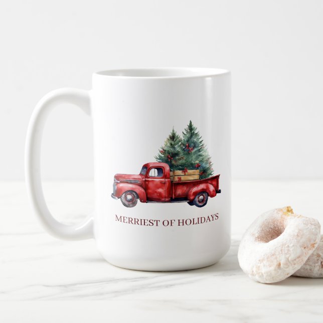 Mug Rustique Noël Camion rouge Merriest des vacances (Avec donut)
